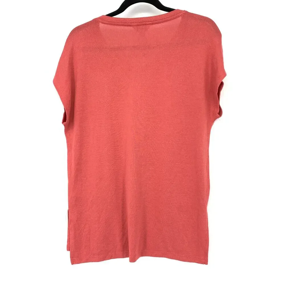 Orvis V-Neck Short Sleeve T-Shirt Womens Size Small Coral Orange Pink